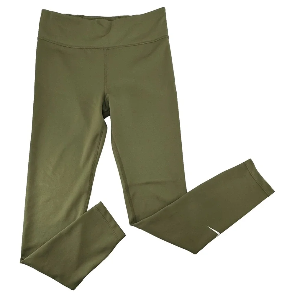 Nike Girls  Youth Large Dri Fit Leggings Olive Green High Rise Athletic Training